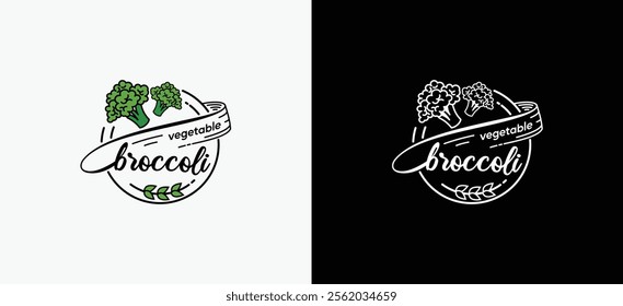 Broccoli vegetable logo design template, healthy vegetable food vector label symbol