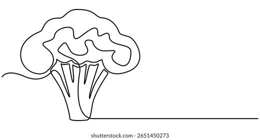 brócolis legumes contínuo um desenho de linha, contínuo um desenho de linha de brócolis. Ilustração de desenho de uma linha de brócolis verde orgânico saudável inteiro. conceito de vegetal fresco contínuo.