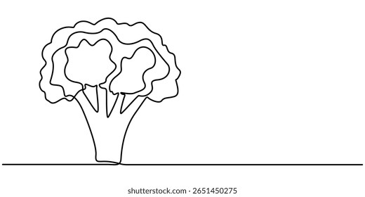 brócolis legumes contínuo um desenho de linha, contínuo um desenho de linha de brócolis. Ilustração de desenho de uma linha de brócolis verde orgânico saudável inteiro. conceito de vegetal fresco contínuo.