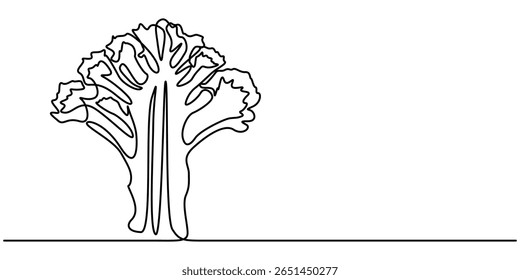 brócolis legumes contínuo um desenho de linha, contínuo um desenho de linha de brócolis. Ilustração de desenho de uma linha de brócolis verde orgânico saudável inteiro. conceito de vegetal fresco contínuo.