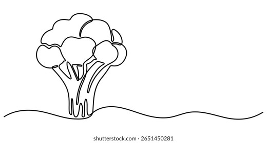 brócolis legumes contínuo um desenho de linha, contínuo um desenho de linha de brócolis. Ilustração de desenho de uma linha de brócolis verde orgânico saudável inteiro. conceito de vegetal fresco contínuo.