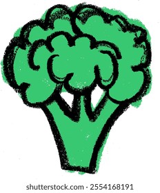 Broccoli Vegetables Crayon Chalk Drawing Colorful Vector