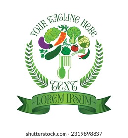 Broccoli and vegetables logo, Unique design suitable for restaurant business or vegetarian food.  Also suitable for organic vegetable grocery stores.  Many types of vegetables that make up broccoli.