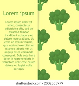Broccoli vegetables seamless pattern on green background, green broccoli ingredients food.