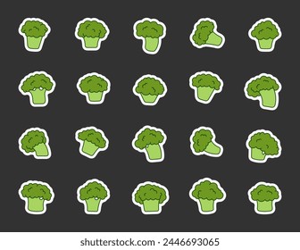 Broccoli vegetables. Sticker Bookmark. Healthy food. Hand drawn style. Vector drawing. Collection of design elements.