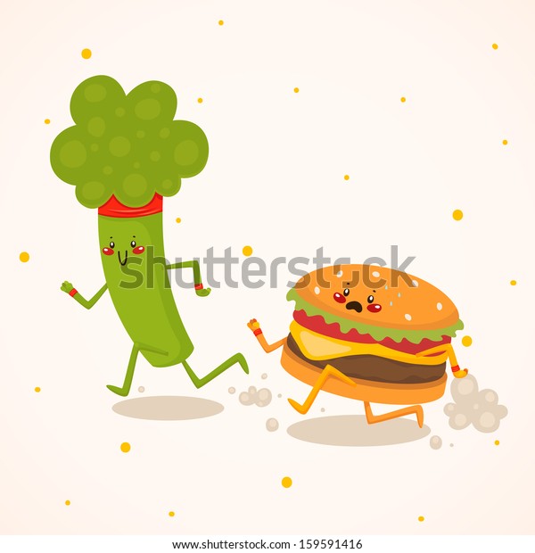 Broccoli Vs Burger Gesundes Essen Vs Stock Vektorgrafik Lizenzfrei