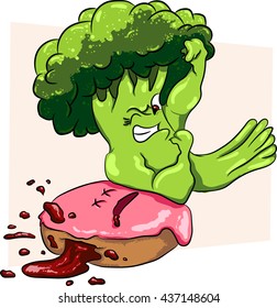 Broccoli vs donut, healthy food fast , competition