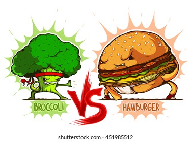 Broccoli vs Hamburger colored