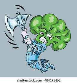 Broccoli warrior, knight, axe, armor, vegetable, dangerous