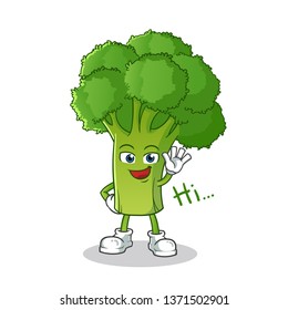 broccoli waving mascot vector cartoon illustration