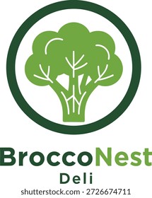 BroccoNest Deli Broccoli Café Logo Ilustración vectorial
