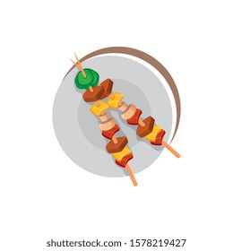 brochette of meat and vegetables in dish vector illustration design