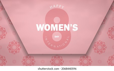 Brochure 8 march international womens day pink color with vintage ornament
