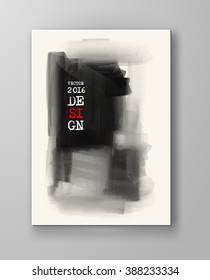 Brochure abstract inkblot background. Monochrome grunge paint design. Vector illustration.