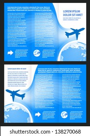 brochure airplane flight tickets air fly cloud sky blue white color travel transportation globe background