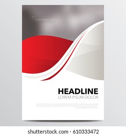 Brochure or annual report cover design template with red wave. Vector illustration.