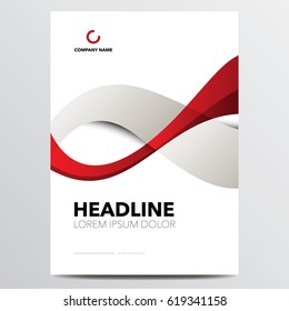 Brochure or annual report cover design template with red wave. Vector illustration.