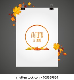 Brochure with autumn leaves. Vector autumn design. Fall theme.