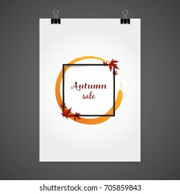 Brochure with autumn leaves. Vector autumn design. Fall theme.