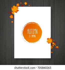 Brochure with autumn leaves. Vector autumn design. Fall theme.