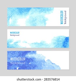 Brochure backgrounds with Abstract blue elements.Set of blue artistic watercolor backgrounds. Document template.Set of watercolor business cards. 