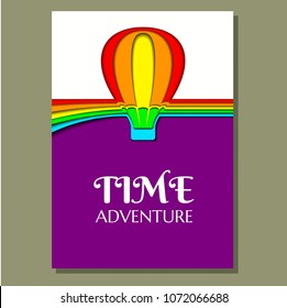 Brochure with balloon and rainbow, made of colored paper by the method of overlay