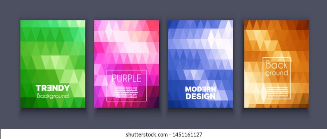 Brochure banner set collection flyer of abstract neon geometric light for template page frame sale business card. Trendy cover illustration of vector backdrop. Colorful pattern with clipping mask