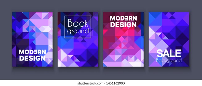 Brochure banner set collection flyer of abstract neon geometric light for template page frame sale business card. Trendy cover illustration of vector backdrop. Colorful pattern with clipping mask