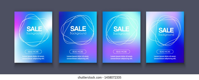 Brochure banner set collection flyer of abstract neon glow light for template page frame sale business card. Trendy cover illustration of vector backdrop. Colorful pattern with clipping mask