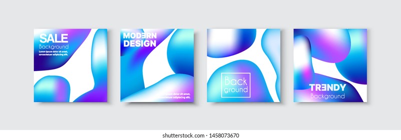 Brochure banner set collection flyer of abstract liquid glow light for template page frame sale business card. Trendy cover illustration of vector backdrop. Colorful pattern with clipping mask