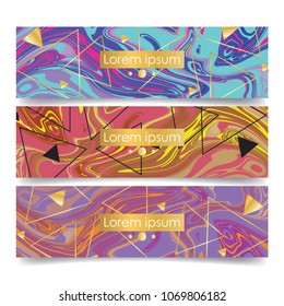 brochure and banner set with geometric shape with golden element triangle, box, line and marble stone texture