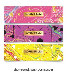 brochure and banner set with geometric shape with golden element triangle, box, line and marble stone texture