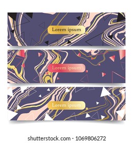 brochure and banner set with geometric shape with golden element triangle, box, line and marble stone texture