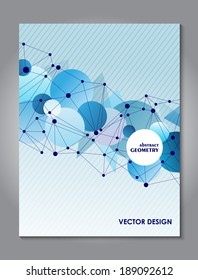 Brochure blue cover design template with abstract network connection concept background