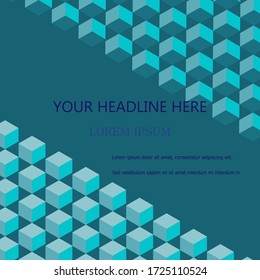 Brochure with blue cubes in isometric. Vector image, eps 10