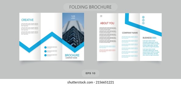 Brochure with blue curved line. Vector trifold brochure for business and advertising