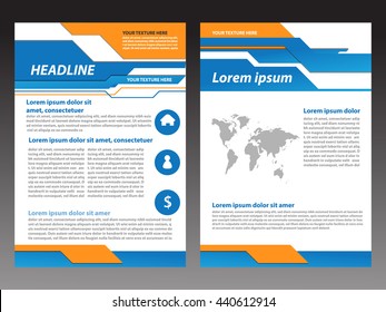 Brochure blue  flyer design layout template. A4 size. Front and back page. Vector booklet