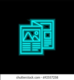 Brochure blue glowing neon ui ux icon. Glowing sign logo vector