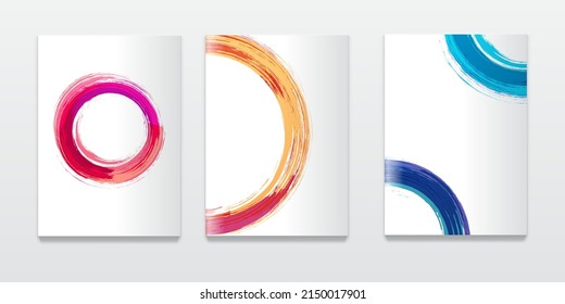 Brochure or booklet design template with watercolor circle. Corporate report or advertizing mockup with colorful ink ring.