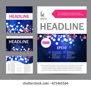 Brochure, Booklet & Flyer Layout Template Set. Bokeh Shining Space. Vector illustration