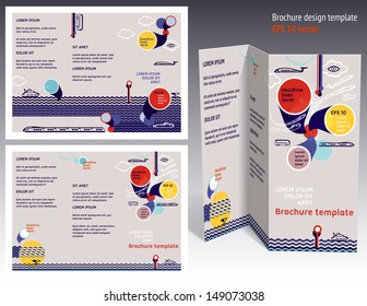 Brochure, booklet z-fold 2-sides layout. Editable design template. EPS10 vector, transparencies used.