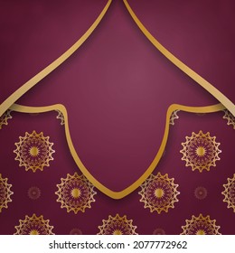 The brochure is burgundy with Indian gold patterns and is ready for print.