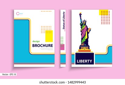 Brochure business, cover design template. Geometric design, Statue of Liberty. New York. First page, layout. Multicolored design. Book, booklet album, poster. Annual report, title. A4 format, text