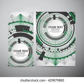 Brochure business design Abstract green digital technology background. Abstract technology communication concept. Various technology elements.