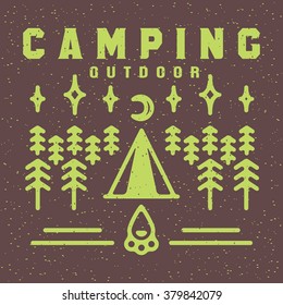 Brochure camping outdoor, vector illustration emblem logo design. one thin line