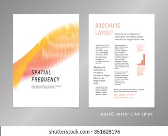 Brochure, catalog, cover, page abstract layout template. Start and growth concept. Oscilloscope signal representation. Spectrum-like lines, minimalistic and classic color style.