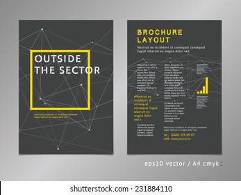 Brochure, catalog, cover, page layout template. Think outside the box concept on stars background. Low polygonal design, geometric sharp surfaces, minimalistic color style. Square shape.