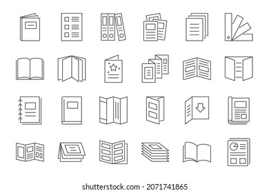 Brochure catalog icon. Editable stroke. Set thin line icons for web design isolated on white background. Flyer paper newspaper, greeting card book magazine - Shutterstock ID 2071741865