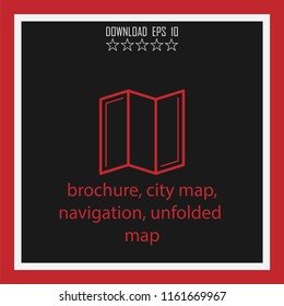 brochure, city map, navigation, unfolded map vector icon