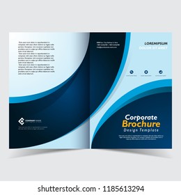 Brochure or corporate Bi-Fold Template design with wave blue design